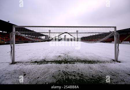 Seraing, Belgien. Januar 2025. Das Pairay-Stadion des RFC Seraing wurde am Samstag, den 11. Januar 2025 in Seraing gezeigt. Das morgige Spiel zwischen RFC Seraing und Lierse SK am 17. Tag der 2. Liga der Challenger Pro League 2024-2025 1B der belgischen Meisterschaft wird aufgrund schlechter Wetterbedingungen verschoben. BELGA FOTO JOHN THYS Credit: Belga News Agency/Alamy Live News Stockfoto