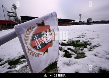 Seraing, Belgien. Januar 2025. Das Pairay-Stadion des RFC Seraing wurde am Samstag, den 11. Januar 2025 in Seraing gezeigt. Das morgige Spiel zwischen RFC Seraing und Lierse SK am 17. Tag der 2. Liga der Challenger Pro League 2024-2025 1B der belgischen Meisterschaft wird aufgrund schlechter Wetterbedingungen verschoben. BELGA FOTO JOHN THYS Credit: Belga News Agency/Alamy Live News Stockfoto