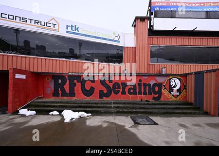 Seraing, Belgien. Januar 2025. Das Pairay-Stadion des RFC Seraing wurde am Samstag, den 11. Januar 2025 in Seraing gezeigt. Das morgige Spiel zwischen RFC Seraing und Lierse SK am 17. Tag der 2. Liga der Challenger Pro League 2024-2025 1B der belgischen Meisterschaft wird aufgrund schlechter Wetterbedingungen verschoben. BELGA FOTO JOHN THYS Credit: Belga News Agency/Alamy Live News Stockfoto