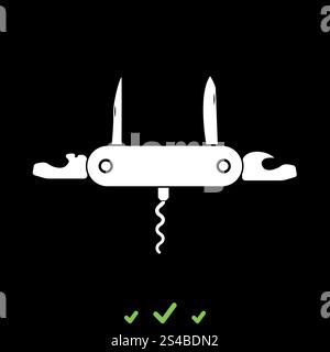 Bleimesser oder Taschenmesser es ist ein weißes Symbol .. Bleimesser oder Taschenmesser es ist ein weißes Symbol. Flacher STYLE Stock Vektor