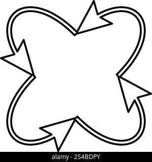 Vier Pfeile in Schleife in und aus der Mitte schwarzes Symbol. Stock Vektor