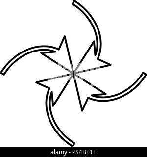 Vier Pfeile in Schleife in der Mitte schwarzes Symbol. Stock Vektor