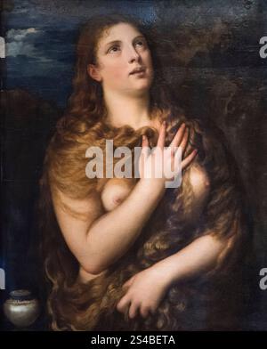 Tiziano Vecellio (ca. 1488/90-1576), Penitent Magdalene, ca. 1533. La Maddalena penitente. Galleria Palatina, Palazzo Pitti, Florenz. Öl o Stockfoto