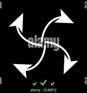 Vier Pfeile in Schleife vom mittleren weißen Symbol .. Vier Pfeile in der Schleife von der Mitte ist das weiße Symbol . Flacher STYLE Stock Vektor