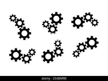 Industrielle Radgruppen. Zahnradsymbole auf weißem Hintergrund. Radkonzept für Idee, Brancheninnovation. Stockfoto
