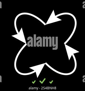 Vier Pfeile im Symbol „Schleife in“ und „von Mitte“ .. Vier Pfeile in der Schleife in und von der Mitte ist es weißes Symbol . Flacher STYLE Stock Vektor