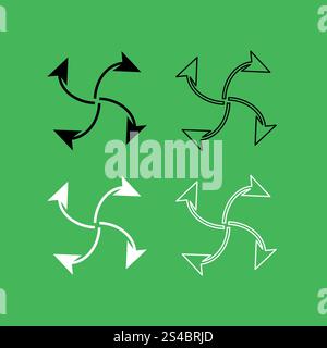 Vier Pfeile in Schleife vom Symbol in der Mitte Schwarz-weiß-Farbsatz . Vier Pfeile in Schleife vom mittleren Symbol . Schwarz-weiß-Farbset. Stock Vektor