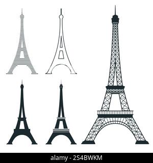 Verschiedene Vektor-Wahrzeichen des eiffelturms. Verschiedene Vektor-Wahrzeichen des eiffelturms. Französisches Architekturdenkmal, berühmte Illustration des romantischen Ortes Stock Vektor