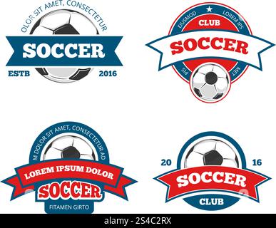 Fußball-Logo-Set. Fußball-Logo-Vorlagen. Fußball-Logos oder Fußball-Logos, Sportmannschaftsabzeichen Identitätsvektor-Illustrationen Stock Vektor