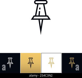 Drücken Sie auf das Symbol für den Pin-Vektor. Drücken Sie auf das Symbol für den Pin-Vektor. Drücken Sie das PIN-Programm auf schwarzem, weißem und goldenem Hintergrund Stock Vektor