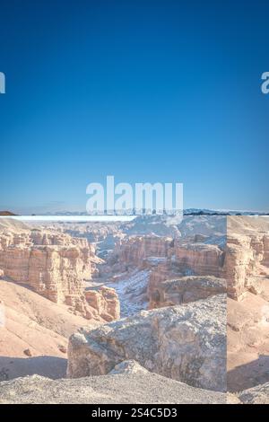 Am 25. Dezember 2024 in Almaty, Kasachstan: Ein Blick aus der Luft auf den Sharyn Canyon oder auch bekannt als Charyn Canyon in Kasachstan. Das Binnenland ist im Winter oft von extremer Kälte heimgesucht. (Credit Image: © Jasmine Leung/SOPA Images via ZUMA Press Wire) NUR REDAKTIONELLE VERWENDUNG! Nicht für kommerzielle ZWECKE! Stockfoto