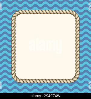 Meereswellen Hintergrund mit einem Seilrahmen. Meereswellen Hintergrund mit einem Seilrahmen. Vintage-Banner isoliert auf Wellenmuster. Vektorabbildung Stock Vektor