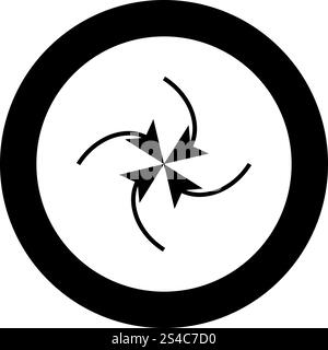 Vier Pfeile in Schleife in der Mitte schwarze Symbol im Kreis Vektor-illustration isoliert Stock Vektor