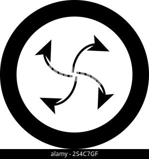 Vier Pfeile in Schleife von der Mitte schwarze Symbol im Kreis Vektor-illustration isoliert Stock Vektor