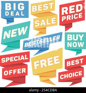 Flache Sprechblasen, Origami-Vektordesign aus Papier. Flache Sprechblasen, Origami-Vektordesign aus Papier. Satz Papierabzeichen, Illustration von Schablonen-Origami-Papieretiketten Stock Vektor