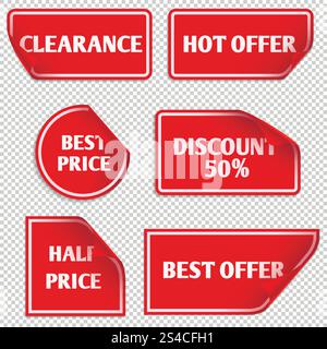 Vektor-rote Papier-Verkaufs-Aufkleber mit gewellter Kante. Vektor-rote Papier-Verkaufs-Aufkleber mit gewellter Kante. Verkaufs- und Aufkleberetikett-Verkaufs-Illustration Stock Vektor