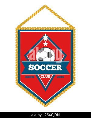 Rote Fussball-Wimpel isoliert weiß. Rote Fussball-Wimpel isoliert weiß. Fußballfahne und Sportbanner, Vektor-Illustration Stock Vektor