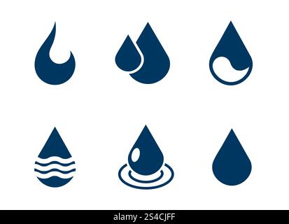 Set von Vektorwassertropfen, die über weiß isoliert sind. Set von Vektorwassertropfen isoliert auf weißem Hintergrund. Sammlung von Logo-Illustrationen Stock Vektor