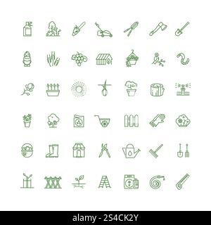 Sprießende Samen und dünne Konturvektorsymbole im Garten. Sprießende Samen und dünne Konturvektorsymbole im Garten. Pflanzen- und Gartenarbeit, Werkzeugrechen oder Spaten für Gartenillustration Stock Vektor