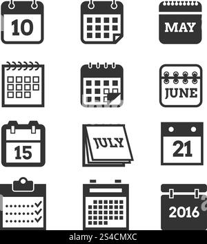 Kalendervektorsymbole festgelegt. Kalendervektorsymbole festgelegt. Kalenderseite Symbol und Piktogramm Illustrationskalender des Elements Stock Vektor