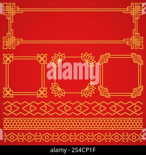 Vektor asiatisch, koreanisch, chinesisch, japanische Retro-Rahmen, Grenzen gesetzt. Vektor asiatisch, koreanisch, chinesisch, japanische Retro-Rahmen, Grenzen gesetzt. Dekorationsmuster orientalische und traditionelle Illustration Stock Vektor