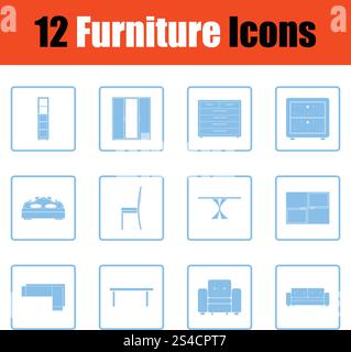 Home möbel Icon Set. Blauer Rahmen Design. Vector Illustration. Stock Vektor