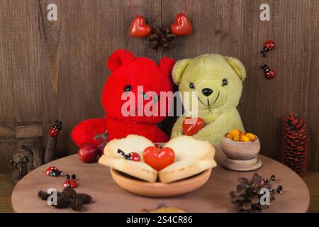 Zwei Kuschelbären feiern den Valentinstag Stockfoto