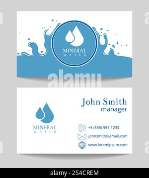 Vorlage für Visitenkarten mit Mineralwasser. Vorlage für Visitenkarten mit Mineralwasser auf beiden Seiten. Organisch und natürlich, Vektorillustration Stock Vektor