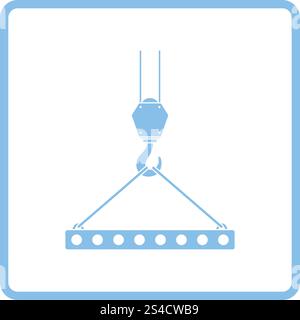 Symbol der Platte am Kranhaken gehängt durch Anschlagseile. Blauer Rahmen-Design. Vektor-Illustration. Stock Vektor