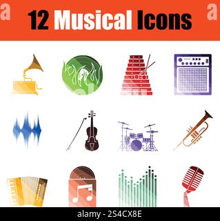 Satz musikalische Symbole. Gradient Farbgestaltung. Vector Illustration. Stock Vektor