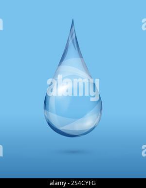 Realistischer transparenter Wassertropfen auf blauem Hintergrund. Realistischer transparenter Wassertropfen auf blauem Hintergrund. Nasse klare Blase, Vektorillustration Stock Vektor