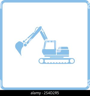Ikone des Bau-Bagger. Blauer Rahmen-Design. Vektor-Illustration. Stock Vektor