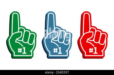 Buntes Schaumfinger Vektor-Set. Nummer eins und beste Illustration. Buntes Schaumfinger Vektor-Set Stock Vektor