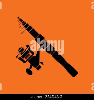 Ikone des gebogenen Angelgerät. Orangefarbenen Hintergrund mit schwarz. Vektor-Illustration. Stock Vektor