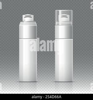Rasierschaum Kosmetik Flasche Sprühdose Behälter Vektor Illustration. Spray zum Rasieren, Behälter mit Gel zum Rasieren. Rasierschaum Kosmetik Flasche Sprühdose Behälter Vektor Illustration Stock Vektor