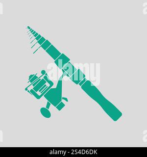 Ikone des gebogenen Angelgerät. Grauer Hintergrund mit grün. Vektor-Illustration. Stock Vektor