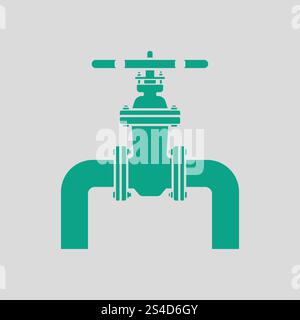 Symbol des Rohres mit Ventil. Grauer Hintergrund mit grün. Vektor-Illustration. Stock Vektor