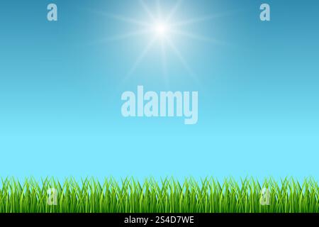 Sauberer blauer Himmel und grüner Grasvektor-Hintergrund. Illustration der Sommersaison. Sauberer blauer Himmel und grüner Grasvektor-Hintergrund Stock Vektor