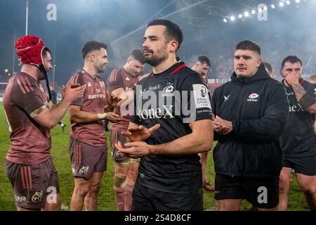 Limerick, Irland. Januar 2025. Alex Lozowski von Saracens enttäuscht nach dem Spiel des Investec Champions Cup, Pool 3, Runde 3 zwischen Munster Rugby und Saracens im Thomond Park in Limerick, Irland am 11. Januar 2025 (Foto: Andrew SURMA/ Credit: SIPA USA/Alamy Live News Stockfoto