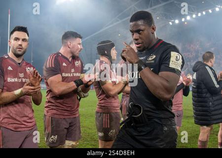 Limerick, Irland. Januar 2025. Maro Itoje von Saracens während des Investec Champions Cup, Pool 3, Runde 3 Spiel zwischen Munster Rugby und Saracens im Thomond Park in Limerick, Irland am 11. Januar 2025 (Foto: Andrew SURMA/ Credit: SIPA USA/Alamy Live News Stockfoto