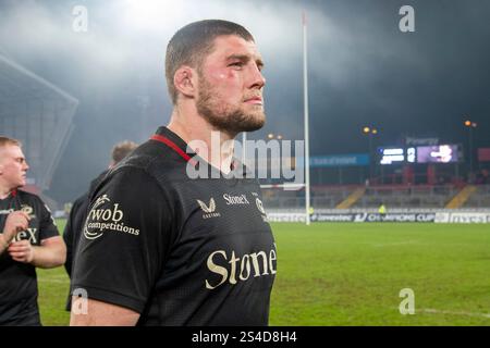 Limerick, Irland. Januar 2025. Tom Willis von Saracens enttäuscht nach dem Spiel des Investec Champions Cup, Pool 3, Runde 3 zwischen Munster Rugby und Saracens im Thomond Park in Limerick, Irland am 11. Januar 2025 (Foto: Andrew SURMA/ Credit: SIPA USA/Alamy Live News Stockfoto