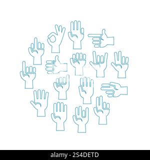 Hände Gesten Vektorsymbole in einem Kreis. Abbildung: Armbewegung. Hände Gesten Vektorsymbole in einem Kreis Stock Vektor