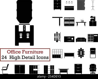 Satz von 24 Büromöbel Symbole. Monochrome Farbgestaltung. Vector Illustration. Stock Vektor