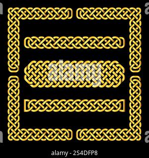 Goldene keltische Knoten Vektorgrenzen und Eckelemente. Abbildung ethnischer Rahmen des Elements. Keltische Knoten Vektorgrenzen und Eckelemente Stock Vektor