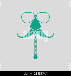Gläser und Schnurrbart-Symbol. Grauer Hintergrund mit grün. Vektor-Illustration. Stock Vektor