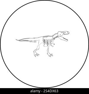 Dinosaurier Skelett T-rex Symbol Farbe Schwarz im runden Kreis Umrisse Vector Illustration Stock Vektor