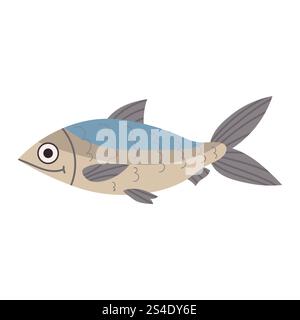 Karikaturfisch in flachem Stil isoliert auf weißem Hintergrund. Wanderessen. Stock Vektor