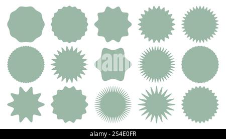 Runde, glatte, wellige Etikettenvorlagen, isoliert auf weißem Hintergrund. Runde Abzeichen für Verkaufsförderung, Werbung. Stock Vektor