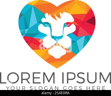König der Löwen herzförmige Logo Design. Stock Vektor