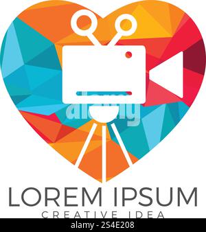 Design mit Herz- und Film- oder Filmkamera-Logo. Stock Vektor